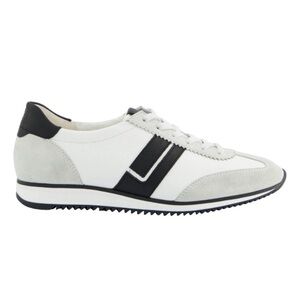 Leather Sneaker. White/ Black Leather combo
In Box, Never Used